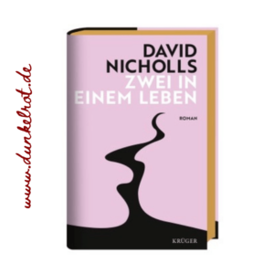 Dunkelrot Rezi Zwei in einem Leben. Das Cover zeigt eine Illustration zweier sich küssender Personen