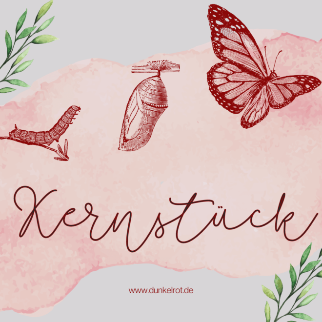 Dunkelrot Kernstück. Das Bild zeigt Grafiken und den Schriftzug Kernstück