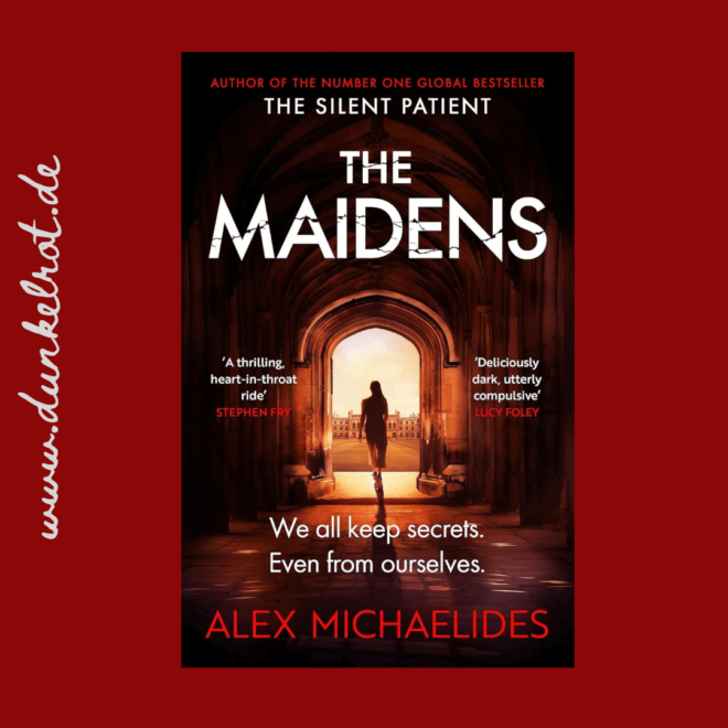 Dunkelrot Rezi The Maidens. Das Cover zeigt einen erleuchteten Durchgang mit einer Person.