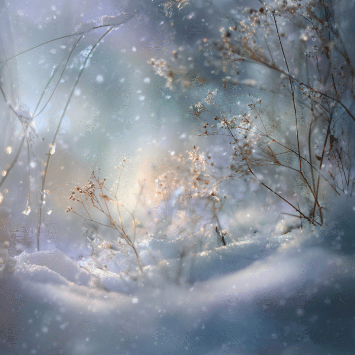 Verschneite Zweige im weichen Winterlicht – Softember-Illustration