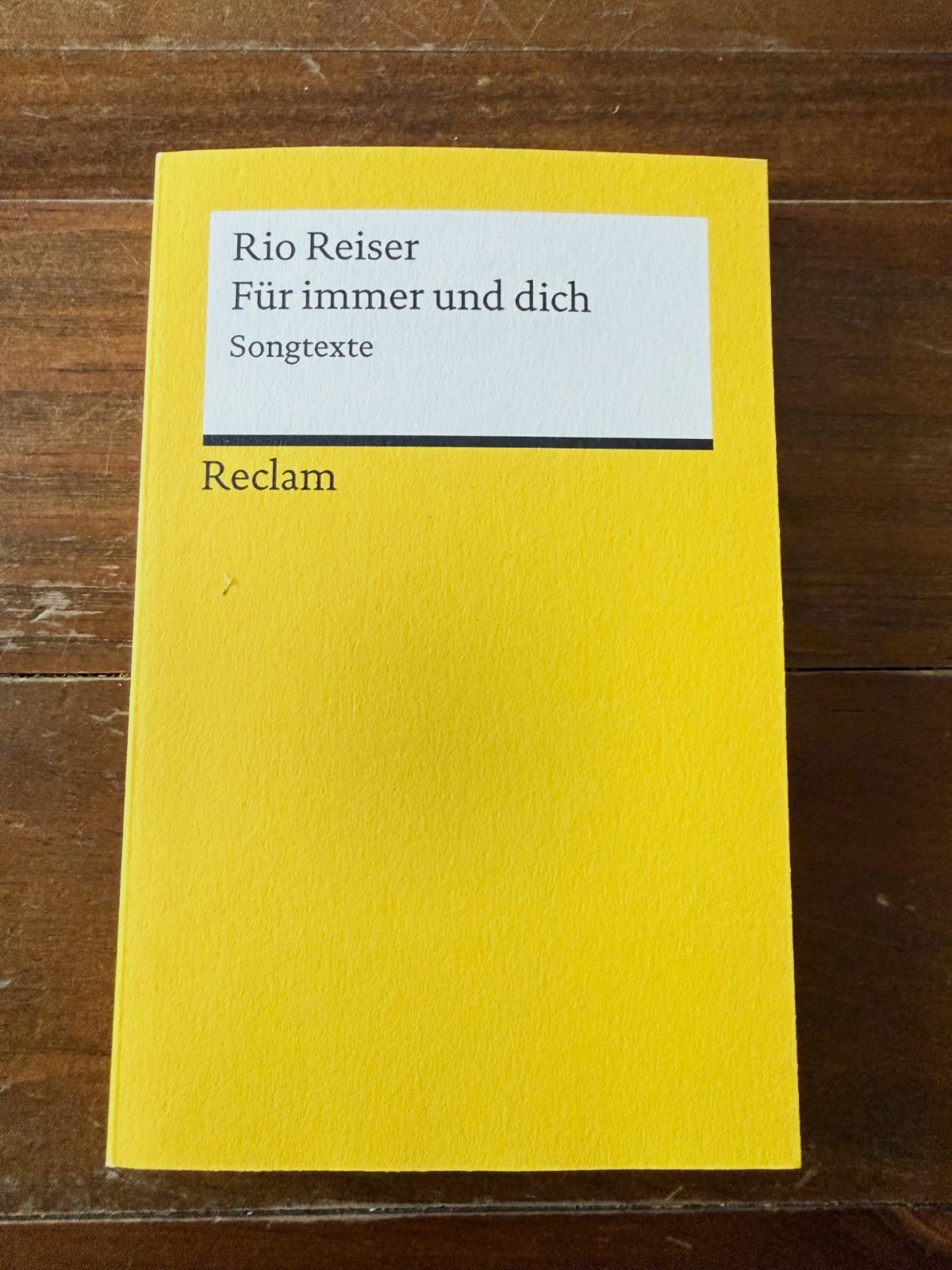 Für immer und dich Rezension: gelbes Reclam-Buch mit Songtexten von Rio Reiser
